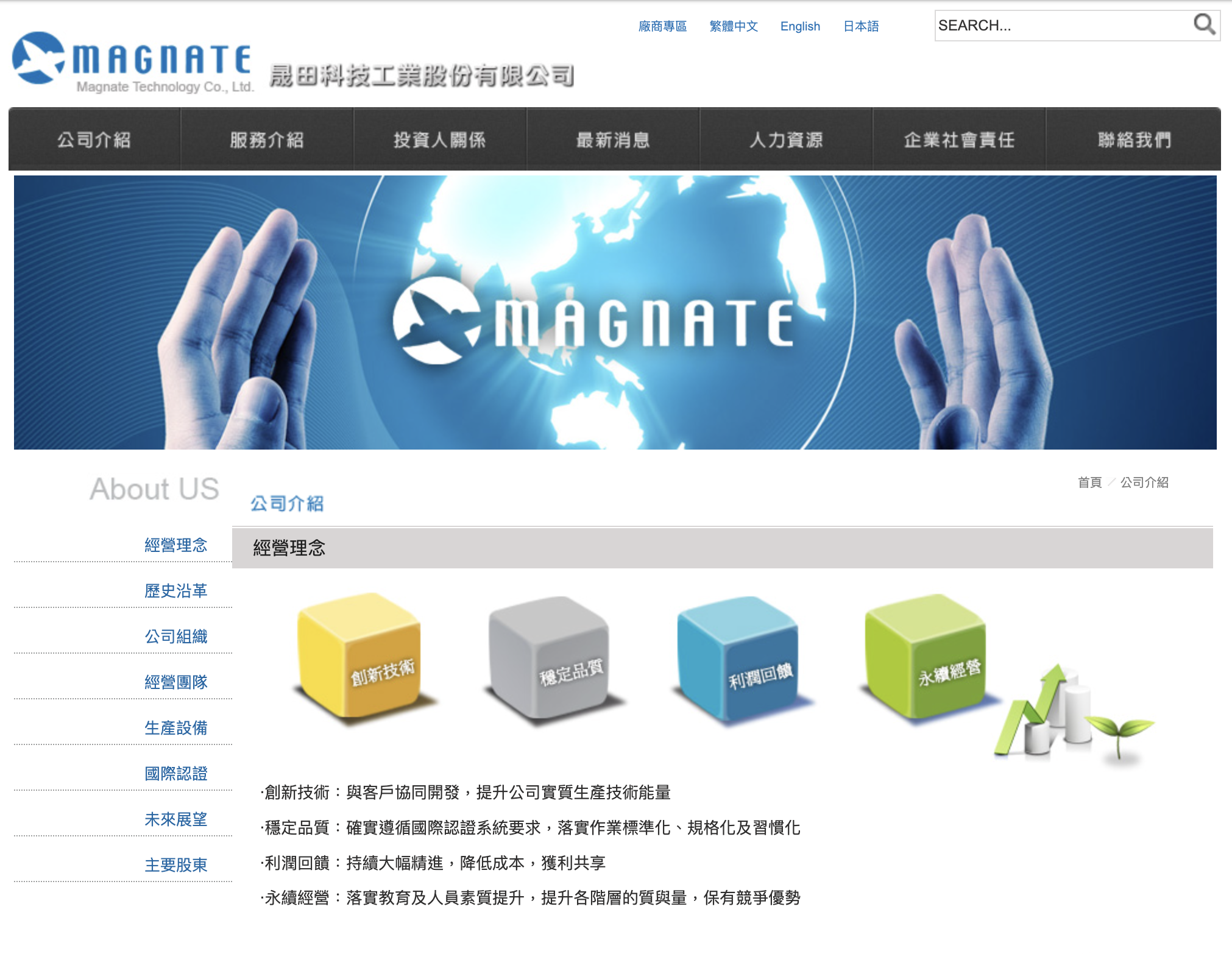 Previous Magnate website homepage before redesign