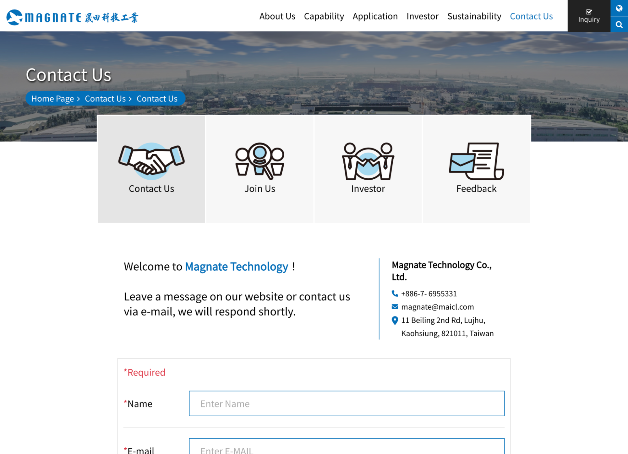 Redesigned Magnate Contact Us page with consistent component system