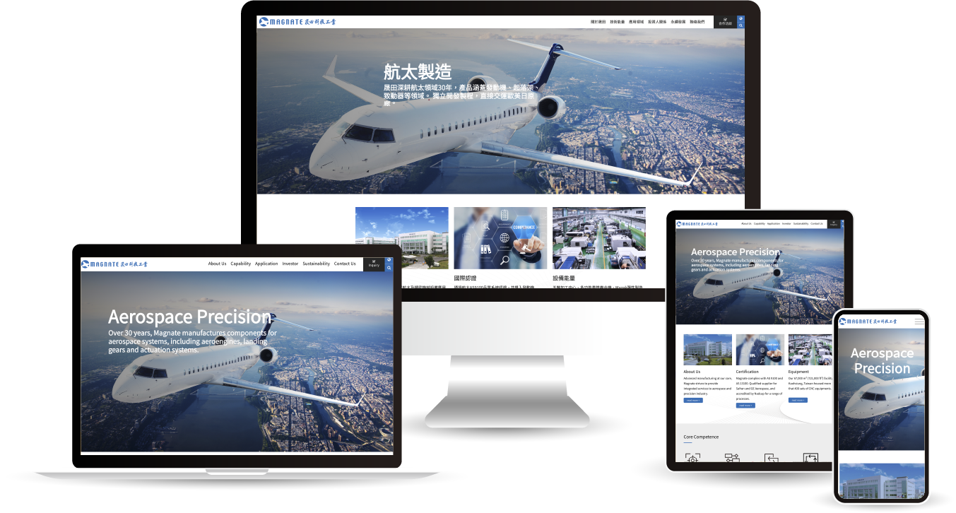 Magnate responsive layout tested across English, Traditional Chinese, and Japanese text lengths