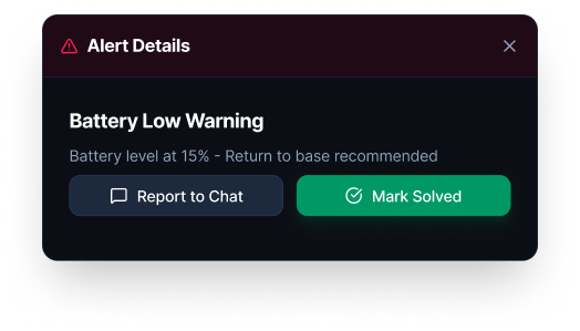 Contextual alert workflow pop-up with blocked nozzle alert and recommended next steps